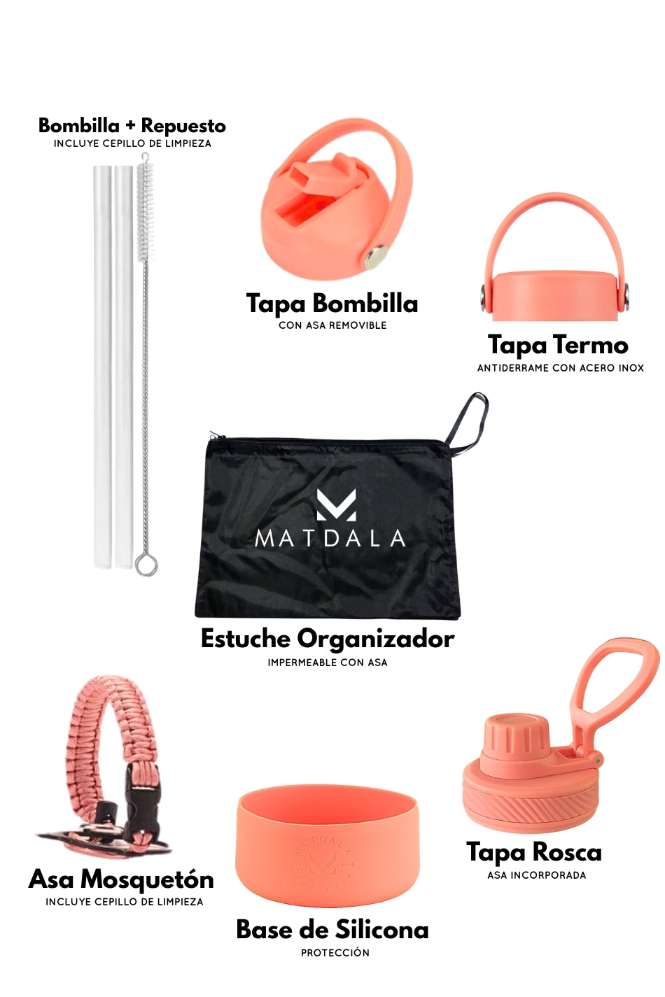 Pack Full Botella Térmica Coral + Estuche