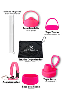 Pack Full Botella Térmica Rosa Neón + Estuche