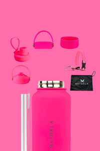 Pack Full Botella Térmica Rosa Neón + Estuche
